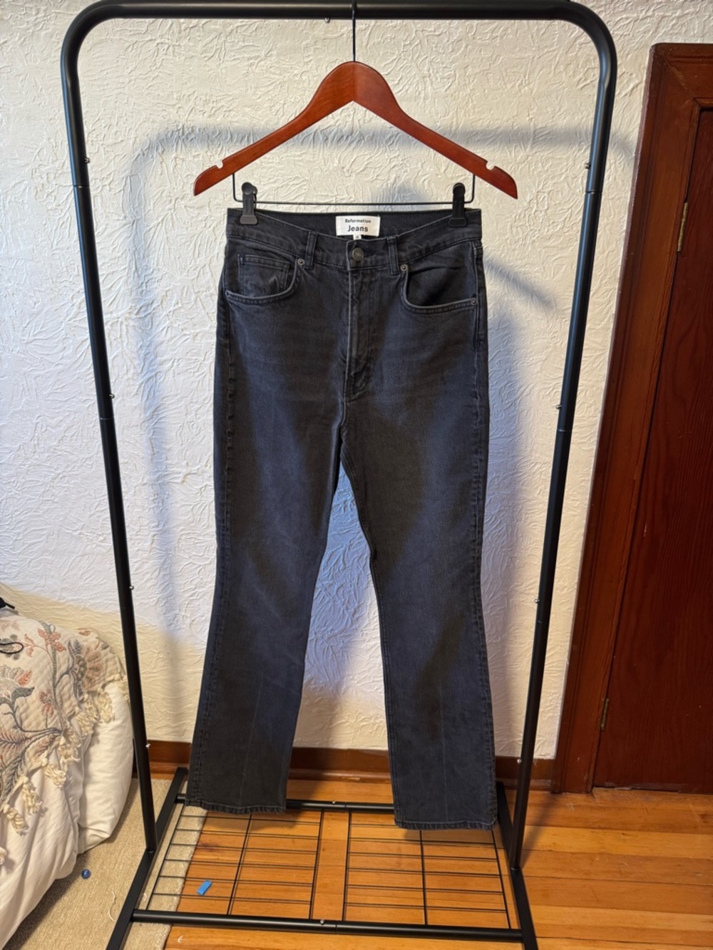 REFORMATION- Black Straight-Leg Jeans